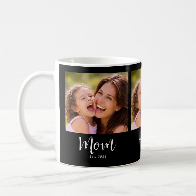 Mum Established Script Black 3 Photo Coffee Mug (Left)