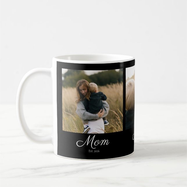 Mum Established Script Black 3 Photo Coffee Mug (Left)