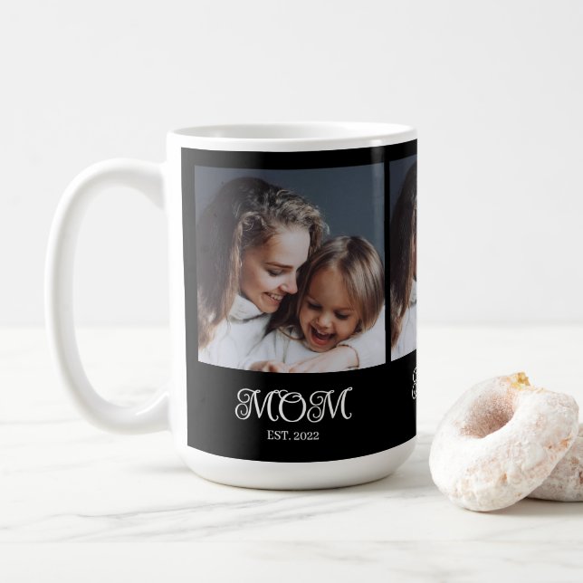 Mum Established Script Black 3 Photo Coffee Mug (With Donut)