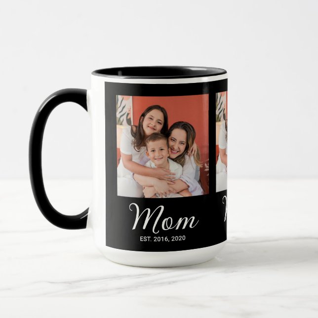 Mum Established Script Black 3 Photo Coffee Mug (Left)