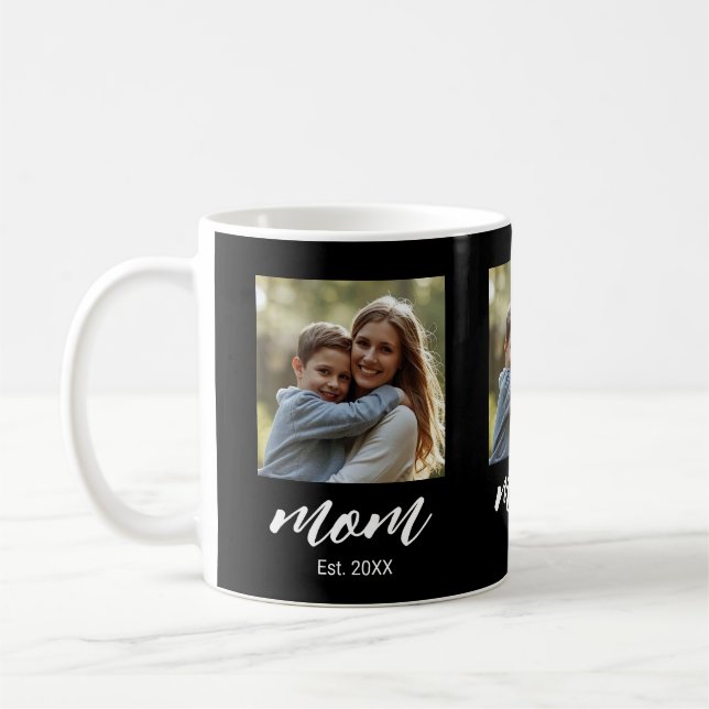 Mum Established Script Black 3 Photo Coffee Mug (Left)