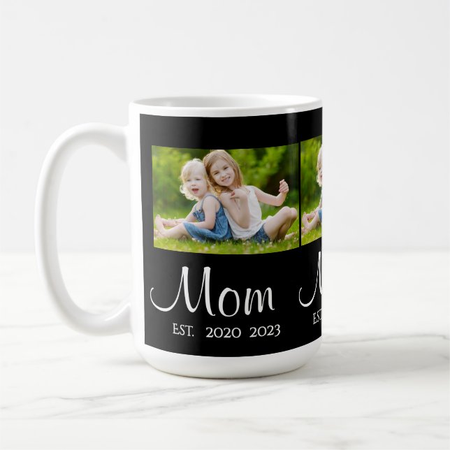 Mum Established Script Black 3 Photo Coffee Mug (Left)