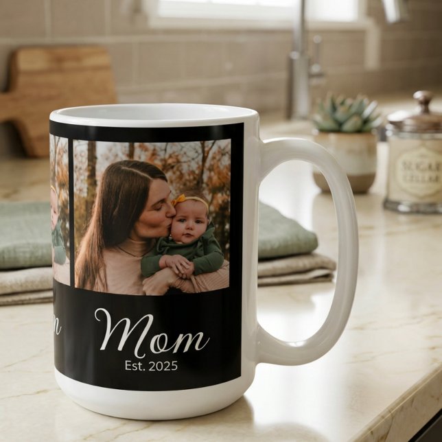 Mum Established Script Black 3 Photo Coffee Mug (Creator Uploaded)