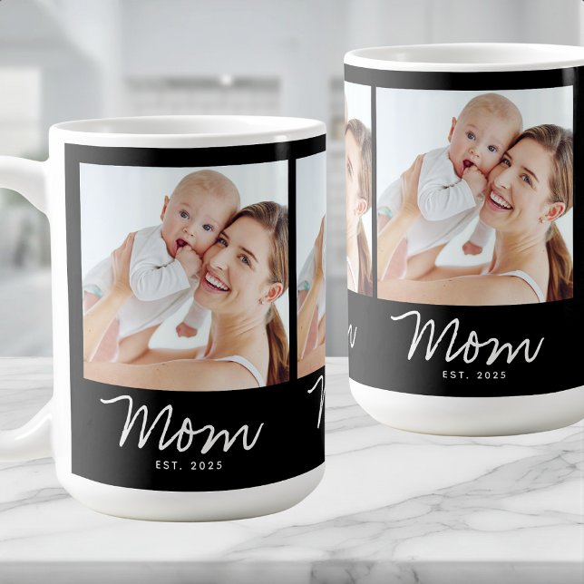 Mum Established Script Black 3 Photo Coffee Mug (Creator Uploaded)