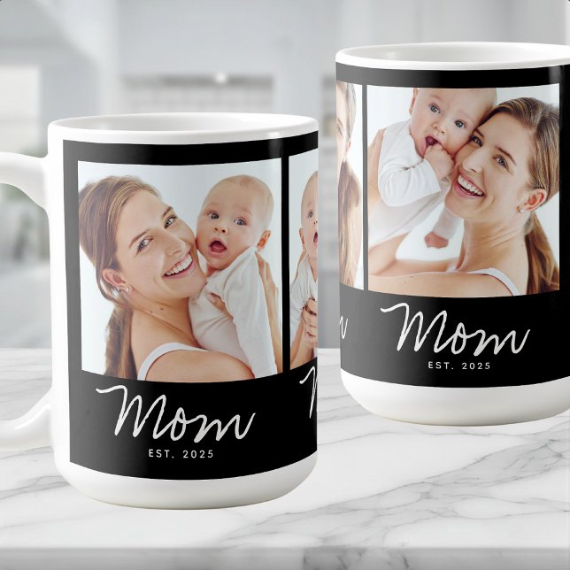 Mum Established Script Black 3 Photo Coffee Mug (Creator Uploaded)