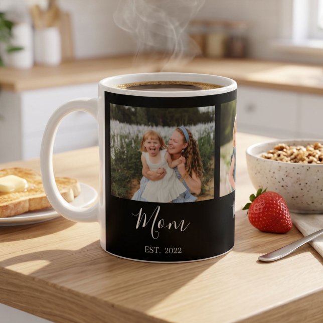 Mum Established Script Black 3 Photo Coffee Mug (Creator Uploaded)