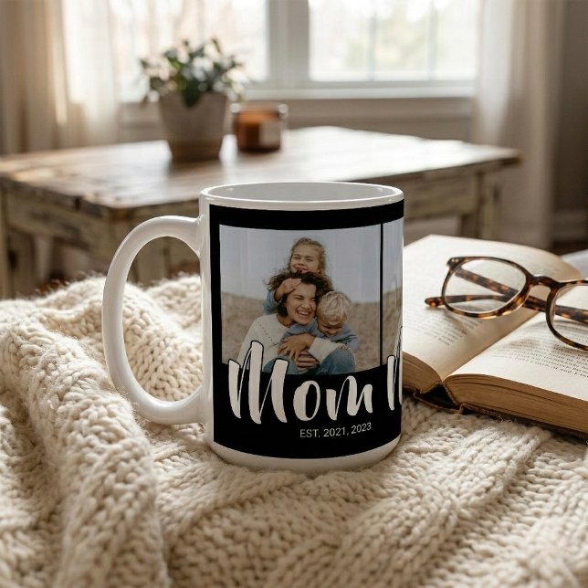 Mum Established Script Black 3 Photo Coffee Mug (Mom Established Script Black 3 Photo Coffee Mug)