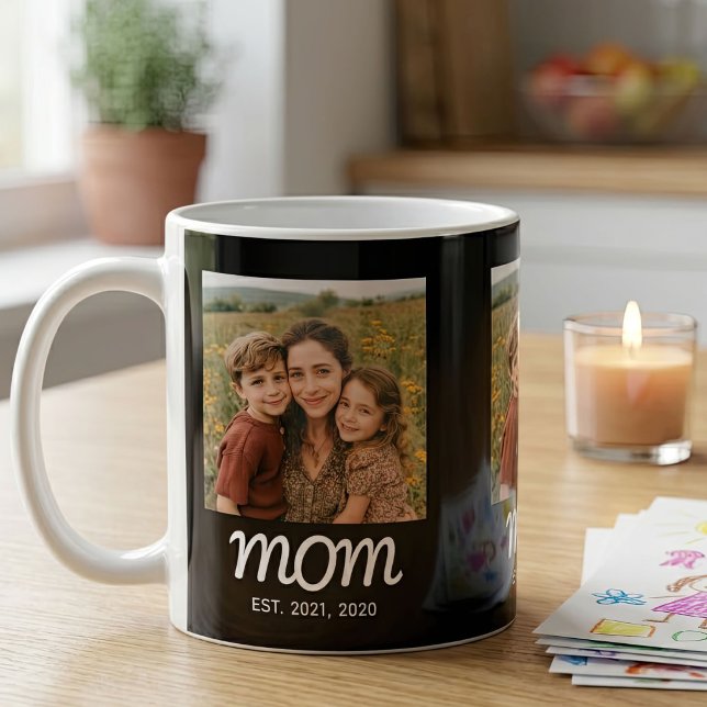 Mum Established Script Black 3 Photo Coffee Mug (Creator Uploaded)
