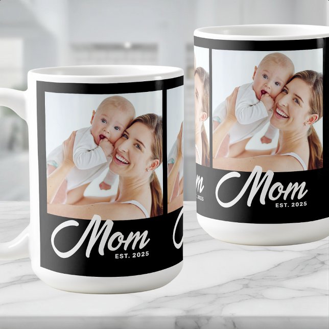 Mum Established Script Black 3 Photo Coffee Mug (Creator Uploaded)