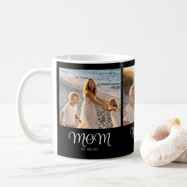 Mum Established Script Black 3 Photo Coffee Mug (With Donut)
