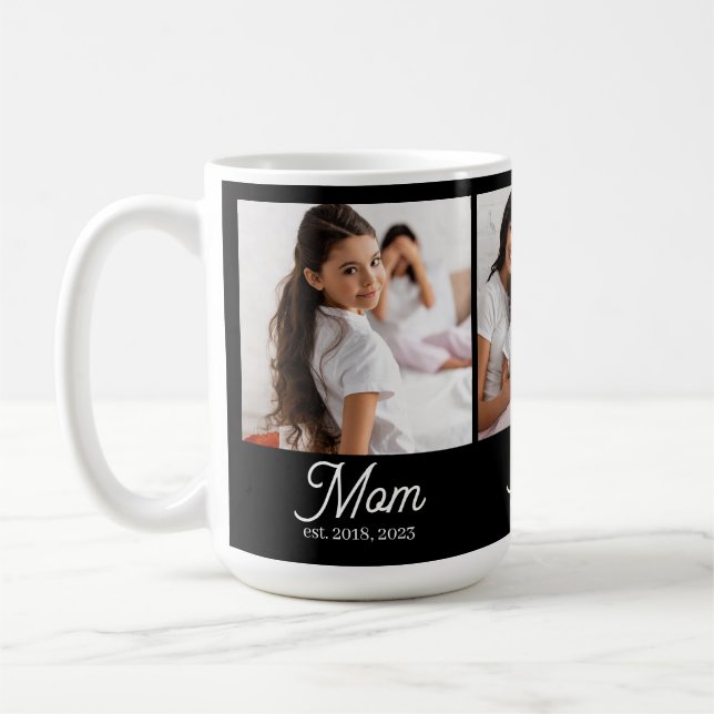 Mum Established Script Black 3 Photo Coffee Mug (Left)