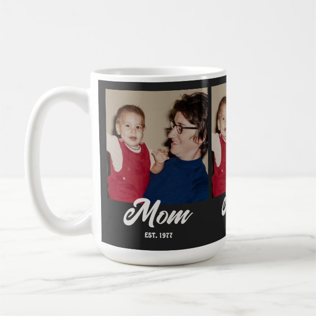 Mum Established Script Black 3 Photo Coffee Mug (Left)
