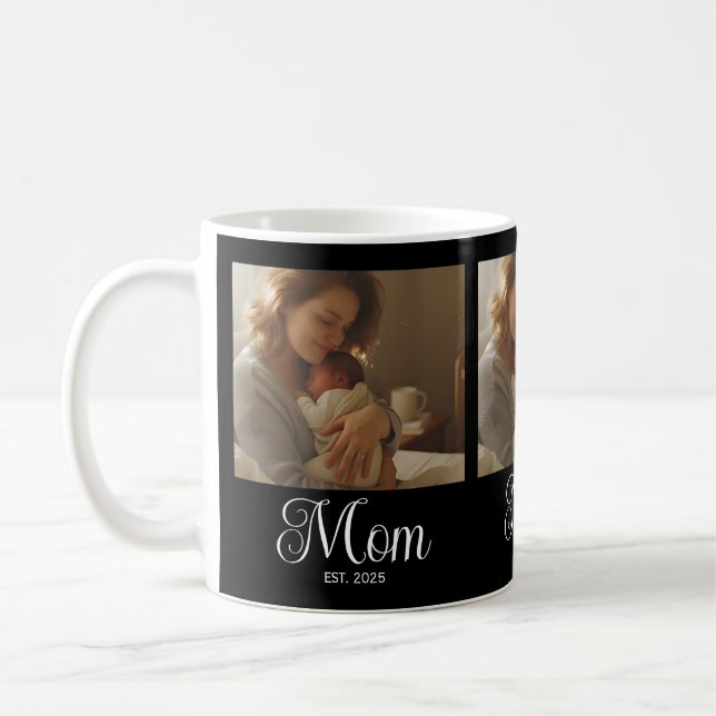 Mum Established Script Black 3 Photo Coffee Mug (Left)