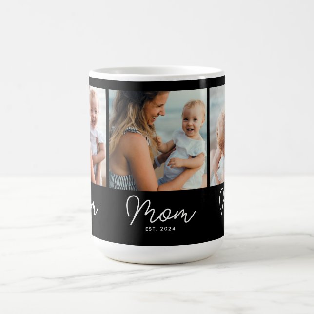 Mum Established Script Black 3 Photo Coffee Mug (Center)