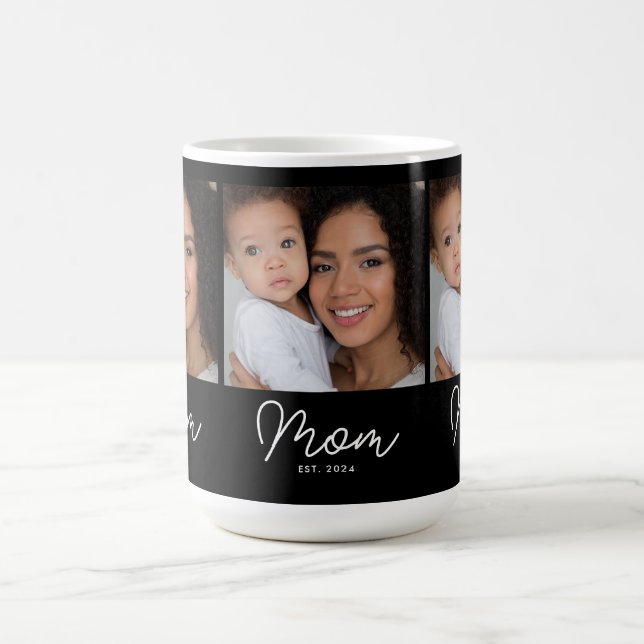 Mum Established Script Black 3 Photo Coffee Mug (Center)