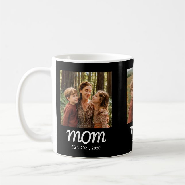 Mum Established Script Black 3 Photo Coffee Mug (Left)
