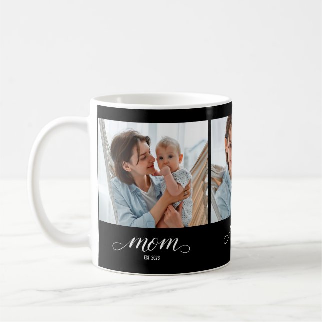 Mum Established Script Black 3 Photo Coffee Mug (Left)