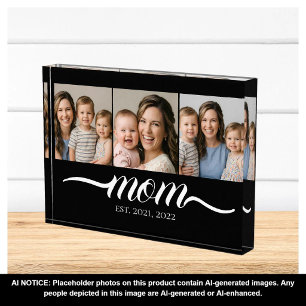 Mum Established Script Black 3 Photo Collage Block