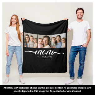 Mum Established Script Black 3 Photo Collage Fleece Blanket
