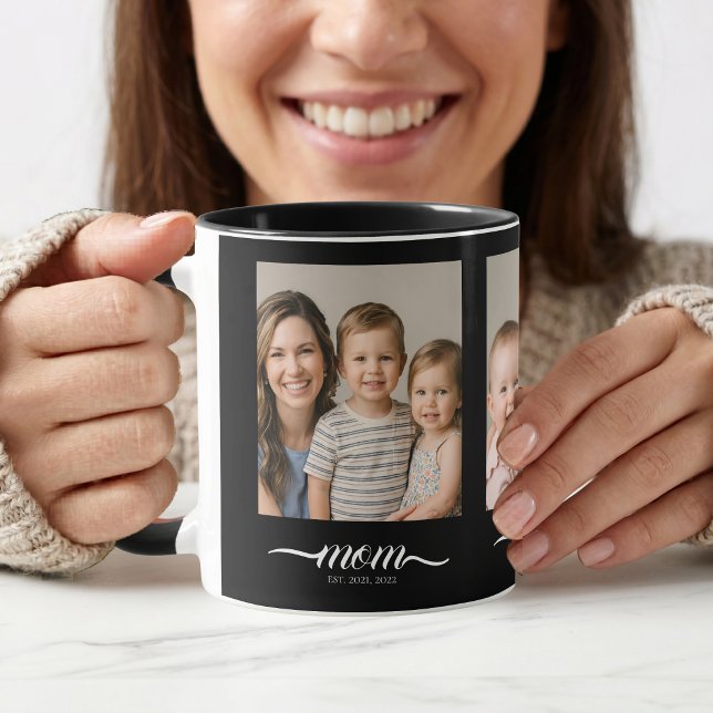 Mum Established Script Black 3 Photo Collage Mug (Creator Uploaded)