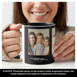 Mum Established Script Black 3 Photo Collage Mug