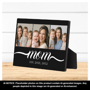 Mum Established Script Black 3 Photo Collage Plaque