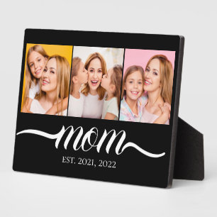 Mum Established Script Black 3 Photo Collage Plaque
