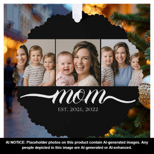 Mum Established Script Black 3 Photo Collage Tree Decoration Card