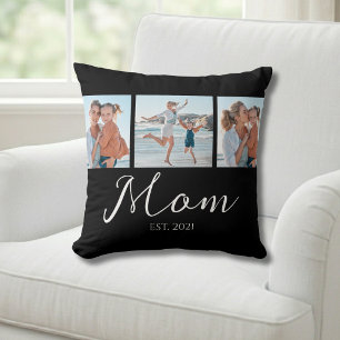 Mum Established Script Black 3 Photo Cushion
