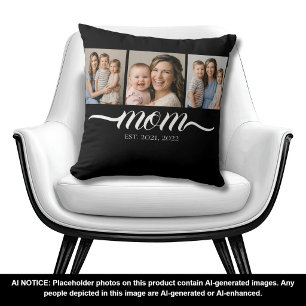 Mum Established Script Black 3 Photo Cushion