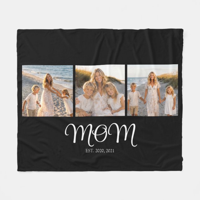Mum Established Script Black 3 Photo Fleece Blanket (Front (Horizontal))
