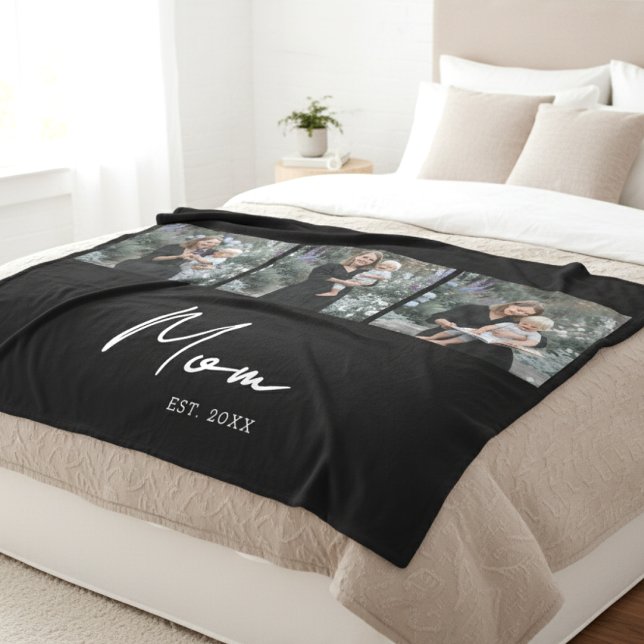 Mum Established Script Black 3 Photo Fleece Blanket (Creator Uploaded)
