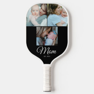 *Mum Established Script Black 3 Photo Gift Pickleb Pickleball Paddle