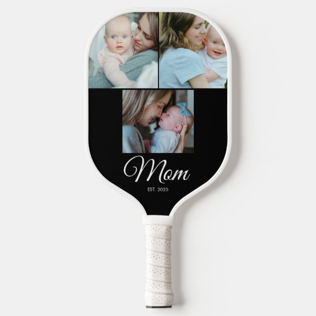 *Mum Established Script Black 3 Photo Gift Pickleb Pickleball Paddle (Front)