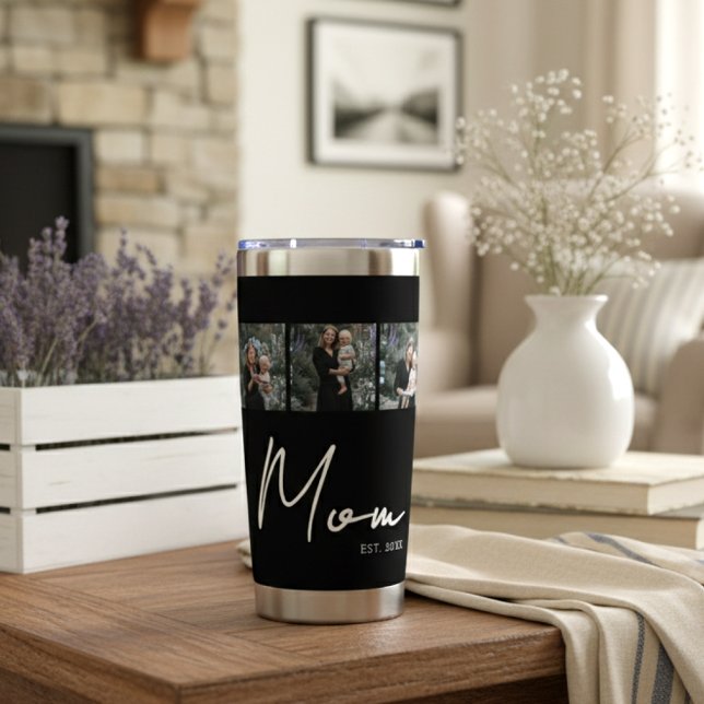 Mum Established Script Black 3 Photo Insulated Tumbler (Creator Uploaded)