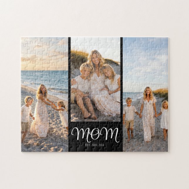 Mum Established Script Black 3 Photo Jigsaw Puzzle (Horizontal)