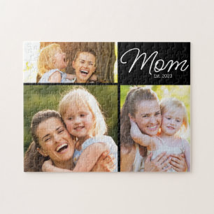 Mum Established Script Black 3 Photo Jigsaw Puzzle