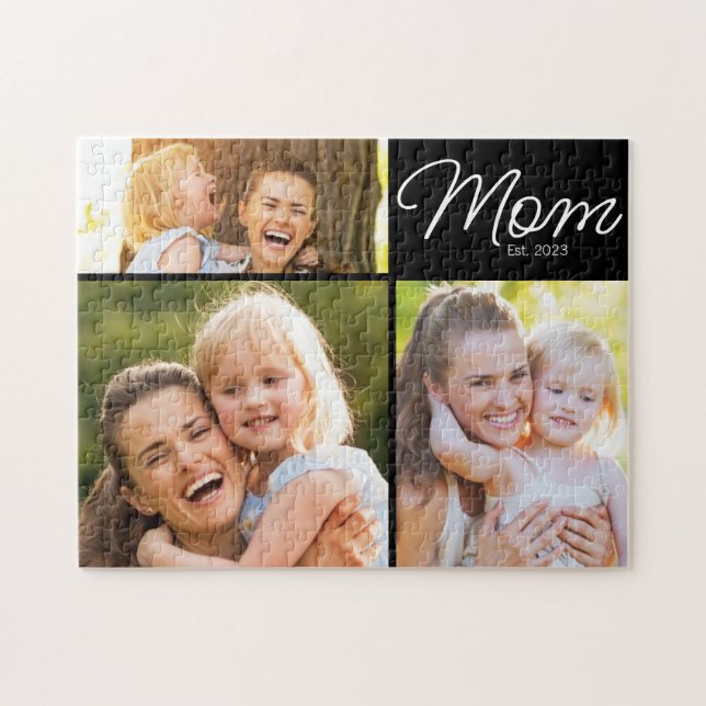 Mum Established Script Black 3 Photo Jigsaw Puzzle (Horizontal)