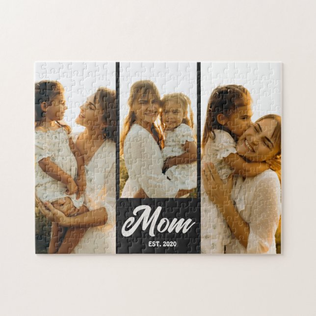 Mum Established Script Black 3 Photo Jigsaw Puzzle (Horizontal)