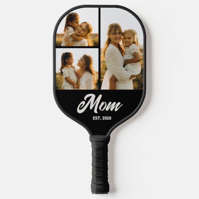 Mum Established Script Black 3 Photo Pickleball Paddle (Front)