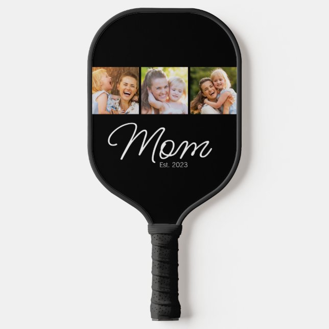 Mum Established Script Black 3 Photo Pickleball Paddle (Front)
