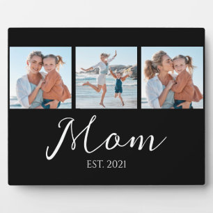 Mum Established Script Black 3 Photo Plaque