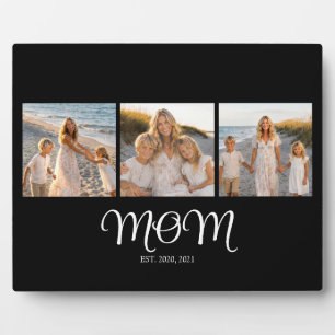 Mum Established Script Black 3 Photo Plaque