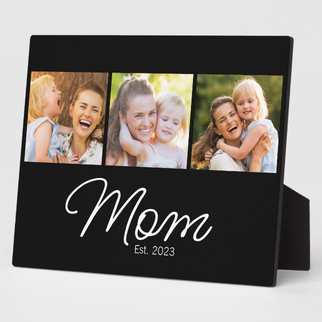 Mum Established Script Black 3 Photo Plaque (Side)