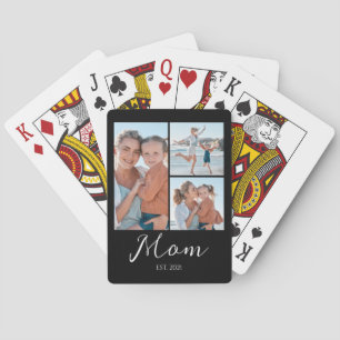 Mum Established Script Black 3 Photo Playing Cards