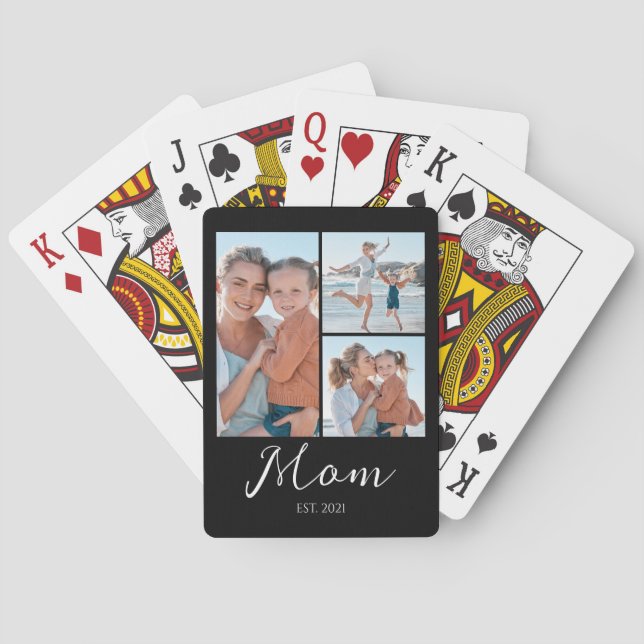 Mum Established Script Black 3 Photo  Playing Cards (Back)
