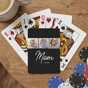 Mum Established Script Black 3 Photo Playing Cards