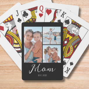 Mum Established Script Black 3 Photo Playing Cards