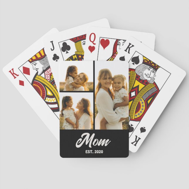 Mum Established Script Black 3 Photo Playing Cards (Back)