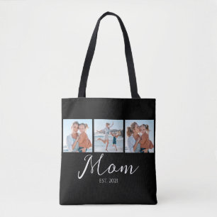 Mum Established Script Black 3 Photo Tote Bag